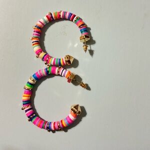 Gold Plated Rivet Colorful Hoop Earrings